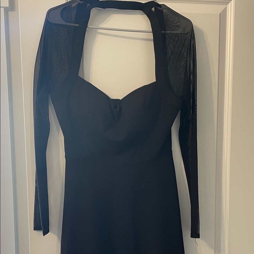 City Studio Black Dress with Sheer Long Sleeves